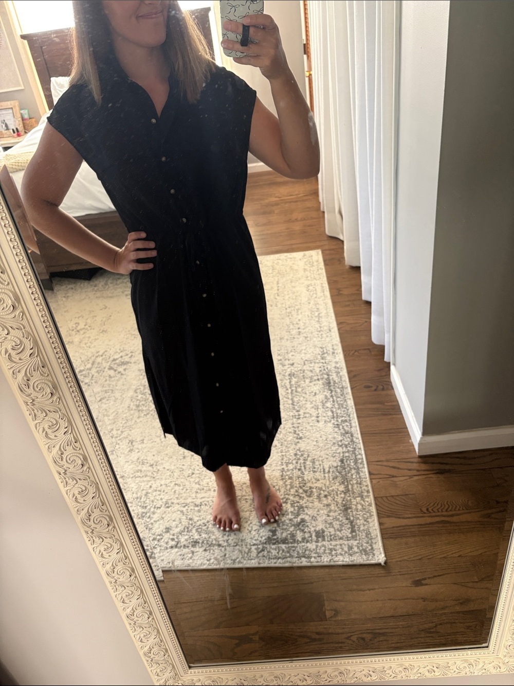 Old Navy Black Button-Front Midi Dress